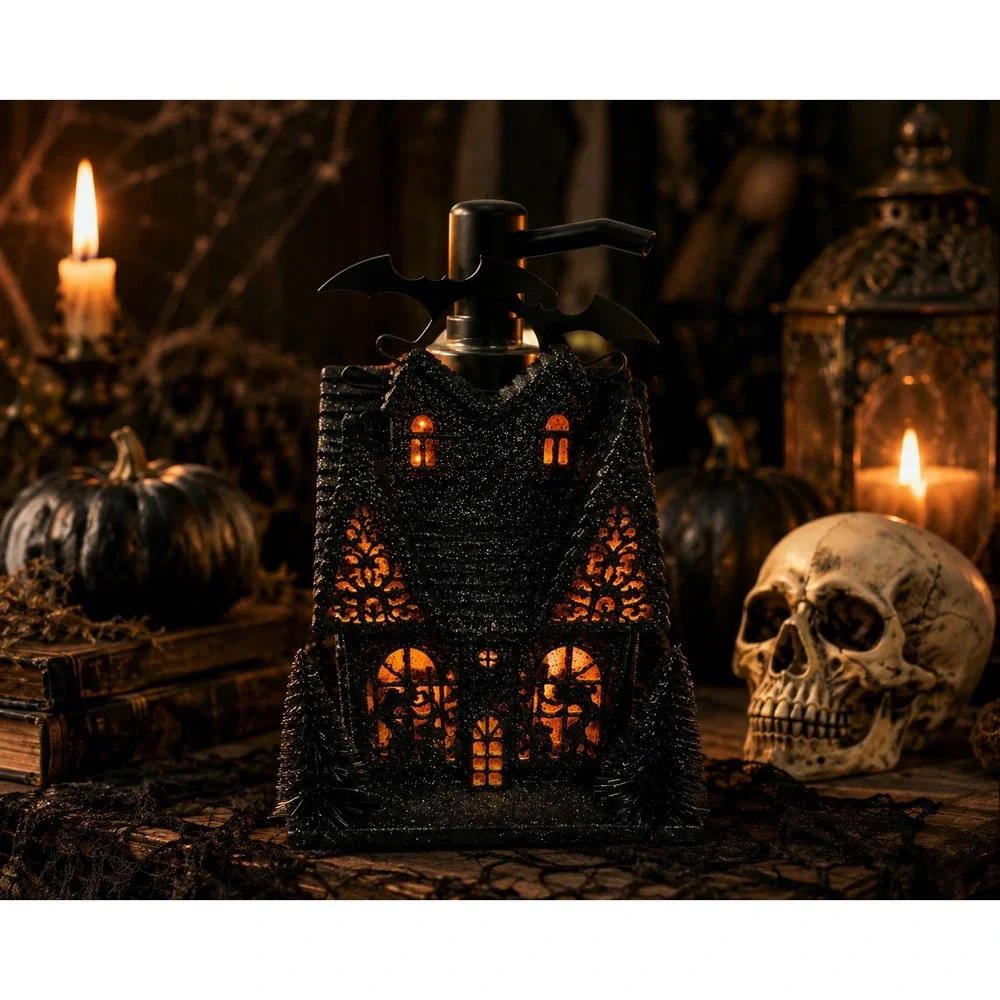 Home Accents Haunted House Soap Dispenser Adult OS Black New Halloween Glitter